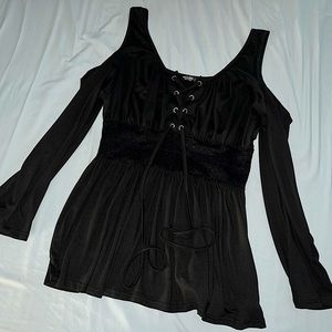 ADORABLE ***** Shein Curve 1X Lace-Up Black Babydoll Shirt Goth Sexy Cute
